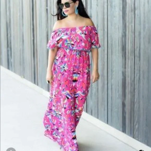 Judith March | Dresses | Vibrant Pink Bird Floral Print Judith March Maxi  Dress | Poshmark